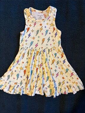 Posh Peanut Lightning & Stars Dress - cream with Multicolor Bolts